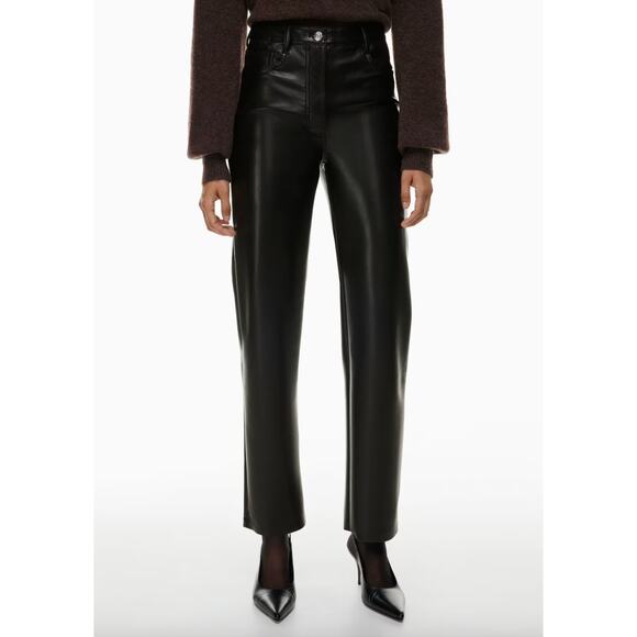Aritzia Wilfred The Melina Pant High Waist Vegan Leather Straight Black US 2 NWT - Picture 2 of 11